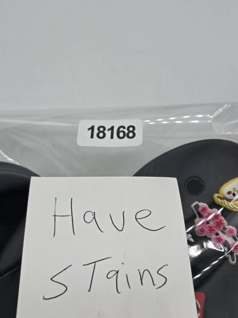 Crocs Clog Shoes Mens Size 9 Black Jibbitz Slip On Sandals Stains Comfort Casual - Picture 12 of 12